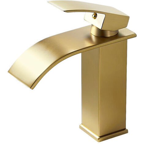 Robinet de lavabo au design moderne et élégant, mitigeur en laiton, robinet cascade doré (1/4)