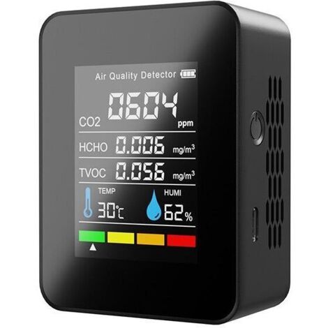 Moniteur de qualité de l'air Détecteur de CO2 d'intérieur 5 en 1 Testeur de formaldéhyde HCHO TVOC Testeur LCD de température et d'humidité Compteur d'alarme CO2 rechargeable pour chambre Bureau Serre
