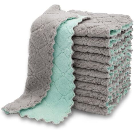 Lot de 12 torchons de cuisine haut de gamme, ultra-absorbants, en velours corail, antiadhésifs et lavables à l'huile. (1/4)