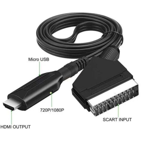 Convertisseur SCART vers HDMI, entrée SCART tout-en-un vers sortie HDMI, résolution HD 720p/1080p pour TVHD, moniteur, projecteur, PS3, Xbox, Blu-ray, DVD, Sky, décodeur (1/4)