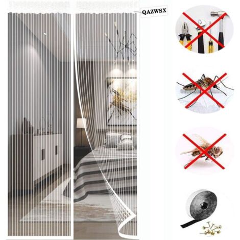 Moustiquaire magnétique robuste pour porte d'entrée, fermeture magnétique, maille épaisse et résistante aux déchirures, protège des insectes, blanche - Dimensions du rideau : 120 x 220 cm (1/4)