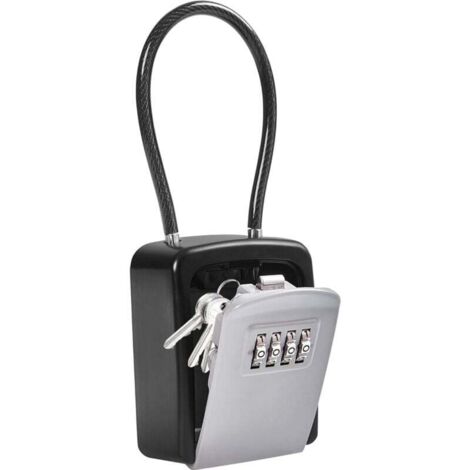Coffre à clés métallique , coffre sécurisé avec serrure à combinaison à 4 chiffres, résistant aux intempéries pour une utilisation extérieure, idéal pour les entrepôts - Gris (1/4)