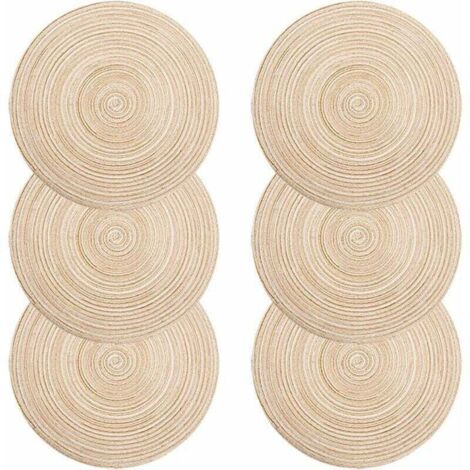 Sets de table , lot de 6 sets de table tressés en PP, lavables, résistants à la chaleur, antidérapants, sets de table ronds φ38cm (ronds, ivoire) (1/4)