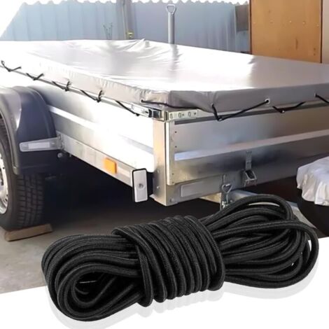 Tendeur Élastique 8mm X 10m – Noyau Latex, Tresse Polypropylène, Résistant UV, Avec 25 Crochets Aluminium, Pour Bâche, Camping, Transport
