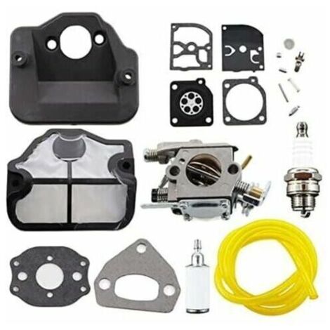 Carburateur avec Filtre à Air, Bougie d'Allumage et Kit de Réparation de Membrane pour Tronçonneuses Husqvarna 36, 41, 136, 137, 141, 142, 137E, 142E, Remplace le Modèle Zama C1Q-W29E. (1/4)