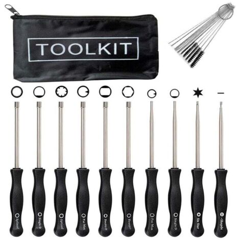 Kit d'outils de réglage de carburateur 10 tournevis pour petits moteurs à deux temps courants, outil de réglage de débroussailleuse, 10 tournevis + sac zippé + brosse (1/4)