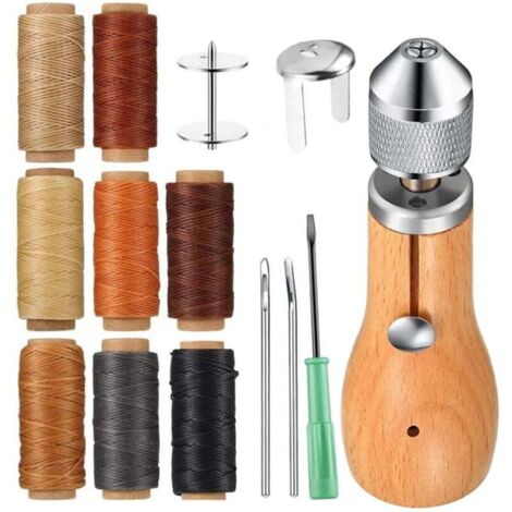 Kit de Couture pour Cuir, Polyvalent Aiguille Cuir Avec 8 faisceaux de fils, Ensemble d'outils de Couture à la Main,avec Fil Ciré, pour Coudre du Cuir et de la Toile (1/4)