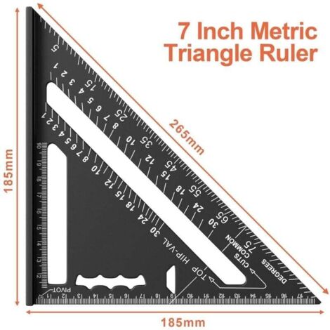 Equerre Menuisier, 7 Pouces Alliage D'aluminium Triangle Règle Noire