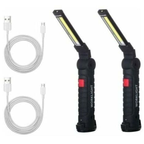 2 X Lampe De Travail Cob Baladeuse Led Rechargeable Lampe Atelier Cob Torche Lampe De Poche Lampe De Travail Baladeuse Led Avec Base Magntique Lampe D\'Inspection Pour Randonne, Camping (1/4)