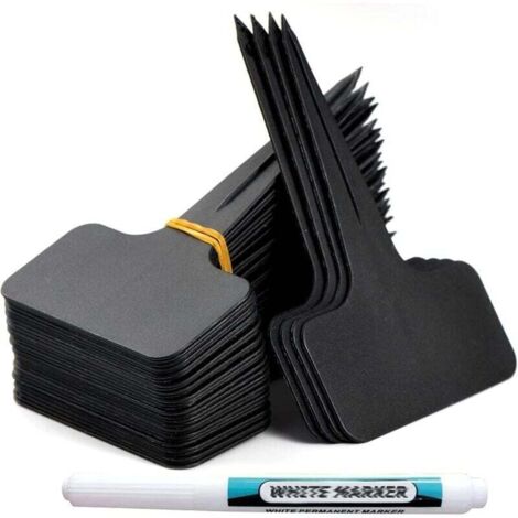 100 pices Etiquette Jardin Exterieur Marqueurs en Plastique de Plantes Type T Plastique Etiquette Potager avec Stylo tanche Etiquetage Rutilisable et Accessoires pour Plantes(Noir (1/4)