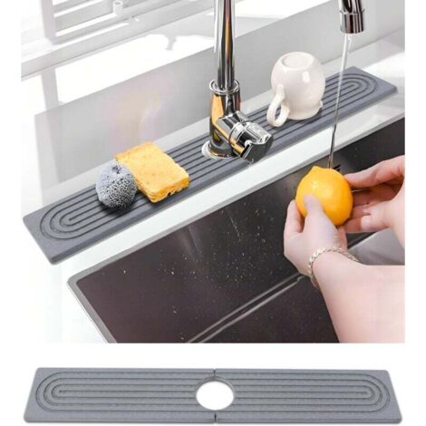 Tapis de Robinet Silicone, Protection Anti-Éclaboussures pour Robinet d'Évier, Tapis d'Évier pour Comptoir de Cuisine et de Salle de Bain (Gris, 30 cm) (1/4)