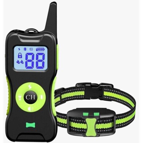 Collier de Dressage pour Chiens, Collier Electrique Chien avec Télécommande 3 Mode de Formation Bip Vibration Choc, Portée de 500m, IP67 Étanche avec Verrouillage de Sécurité pour Chiens, Vert Herbe
