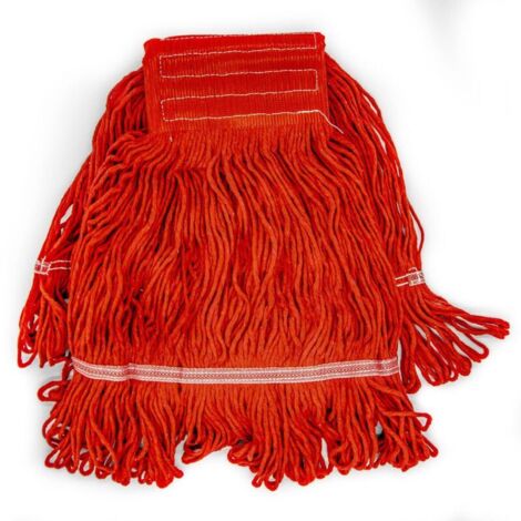 Tête de balai à franges bouclée de rechange en coton robuste de qualité commerciale - Tête de balai amovible et lavable - Bleu et rouge (rouge, 2) (1/4)