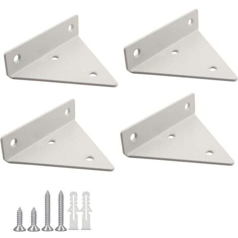 4 Pices Supports Tablettes Flottantes Support D\'tagre en Triangle en Mtal Flottant Equerre Etagere Mural Dissimuls Avec vis pour Dco Salon, Chambre, Salle de Bain - Blanc (1/4)