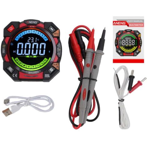 Multimètre numérique, testeur de tension NCV 6 000 points avec écran LCD rétroéclairé VA, maintien des données, lampe de poche, détection de fil sous tension, test de cycle de service de capac