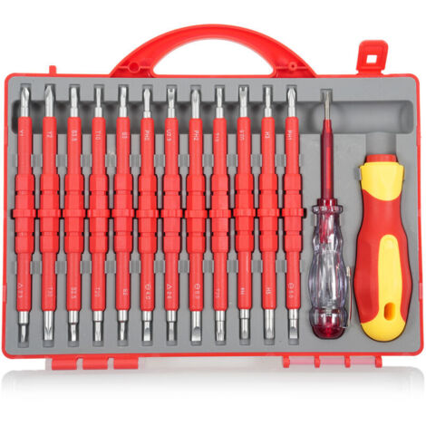 14 pcs 500V jeu de tournevis d'électricien jeu d'outils Phillips Lame acier chrome-vanadium (1/4)