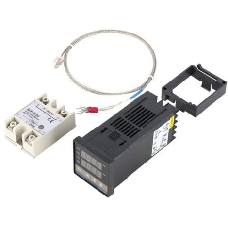 Contrôleur de température intelligent PID, contrôleur de température numérique REX-C100 + relais à semi-conducteurs 40A + thermocouple K Kit GD 0 à 400 AC100-240V A (1/4)