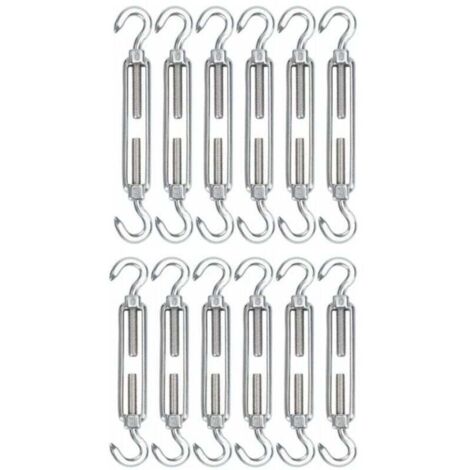 M5 Tendeur Cable Acier Inoxydable, Lot de 12 Tendeur de Fil Crochet et Crochet Rglable Heavy Duty Tension Hook & Hook pour Corde Cable Fil Linge, Grillagefor Sun Shade Installation (1/4)