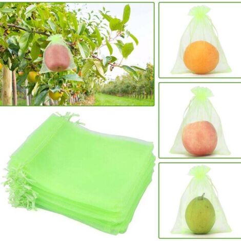 Sachet Protection Raisin,100 pièces Sac de Protection Fruits, Sachets en Organza Respirant avec Cordon de Serrage 15cm x 20cm pour Potéger Les Grappes de Raisin des Frelons et des Oiseaux(Fruit vert) (1/4)