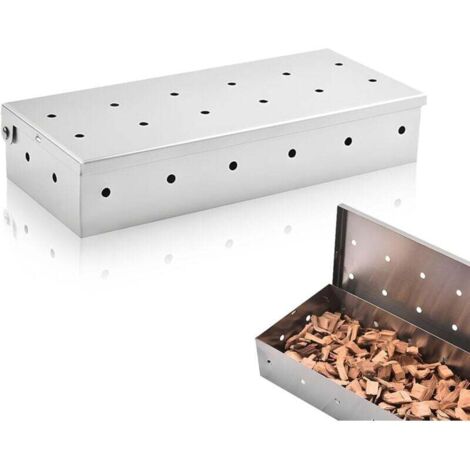 Boîte de Fumage Universelle - Fumoir pour Barbecue - Fumage au Bois pour Saveur Fumée - Convient pour Barbecues à Gaz, Charbon et Électriques - Acier Inoxydable (22 x 9,5 x 4 cm) (1/4)