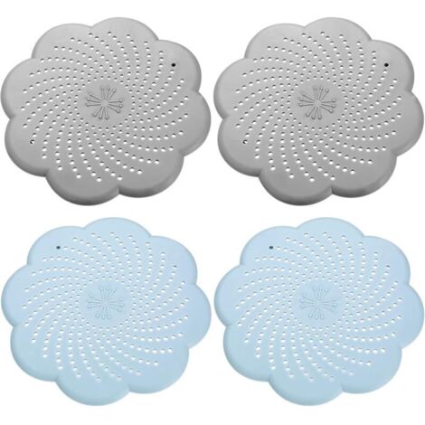 4 Pcs Tamis d'Écoulement en Silicone Universels, Protection de Drain de Silicone,Attrape Cheveux Douche et Filtre Cheveux Baignoire,pour Évier, Cuisine et Douche - 2 Gris&2 Bleus (1/4)