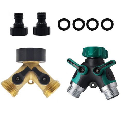 Robinet Double Machine a Laver, Répartiteur Raccord Robinet Tuyau d'Arrosage en Y 2 Voies pour Tuyaux d'Alimentation 3/4", Robinet de jardin extérieur double en laiton robuste avec raccords à deux voi (1/4)