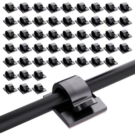 100pcs Clips Câbles Adhésif Attache Cable Adhesif Autocollants Clips Rangement de Câble Lumière Extérieur Organisateur Cable, Clips de Cable Management pour TV PC Bureau Maison (Noir)