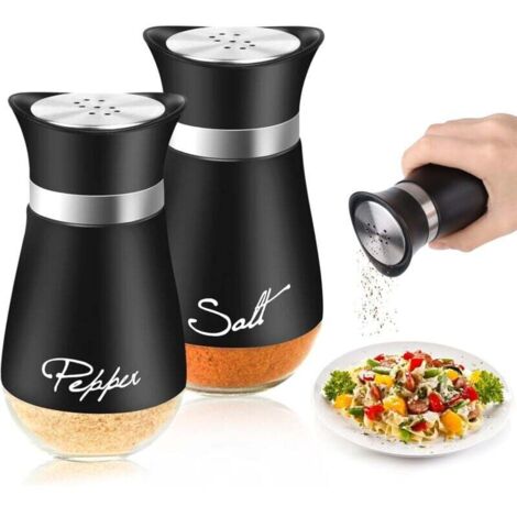 Saliere et poivriere de table set, 2 PCS salières et poivrières à fond en verre - Noir 120 ML Salieres et Poivrieres - Pour Cuisine, Barbecue en Plein Air, Barbecue, Camping-car (1/4)