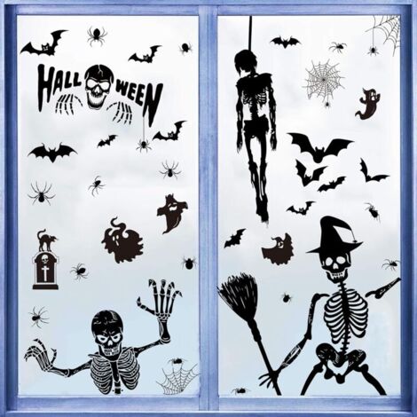 Décoration d&39Halloween: Des autocollants d&39Halloween avec des chauves-souris, des araignées effrayantes, des sorciers et des crânes créent une atmosphère effrayante et peuvent égayer votre atmosph (1/4)