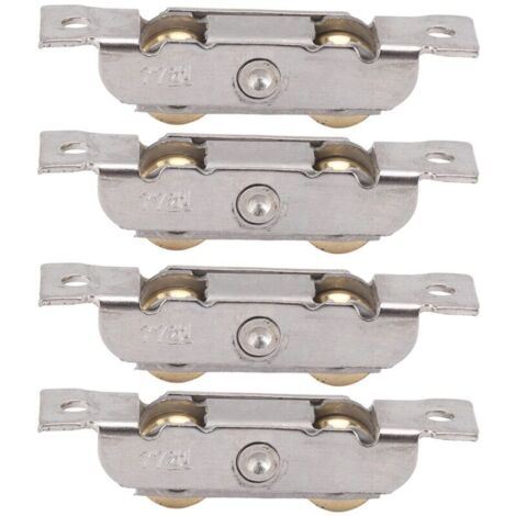 4 Pièces Porte Coulissante Tandem Rouleau Assemblage Acier Inoxydable Cuivre Roulement à Billes Porte Rouleau pour Porte en Verre (Roue concave) (1/4)