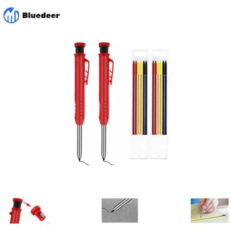 Lot de 2 porte-mines charpentier automatiques solides avec recharges crayon pour le dessin, travail du bois plomb, Noir, Jaune, Rouge Crayon, Marqueur, Craie (1/4)