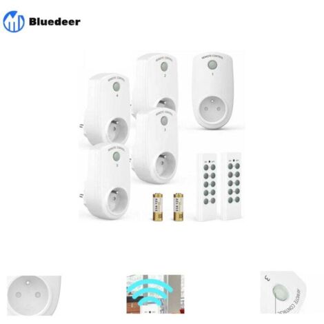 Lot de 5 Prises Programmables Sans Fil – Avec 2 Télécommandes et Piles Fournies – Portée 30 m – Fonction Marche/Arrêt (1/4)
