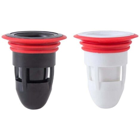 Lot de 2 bouchons anti-refoulement de sol de douche, valve de vidange unidirectionnelle anti-odeur pour cuisine et salle de bain (blanc et noir) (1/4)