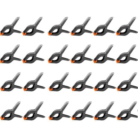 24 pièces 6" 158 MM pince a ressort plastique, pince de serrage force de serrage élevée ouverture maximale 65MM, pince serre joint avec mobiles mâchoires pour bois atelier photographie, noir (1/4)