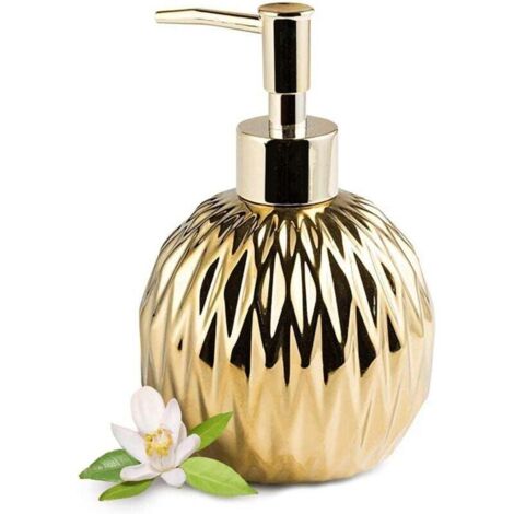 Distributeur de Savon Liquide en céramique doré - Style Ferme Moderne - pour décoration élégante de Salle de Bain, hôtel, Cuisine - Or