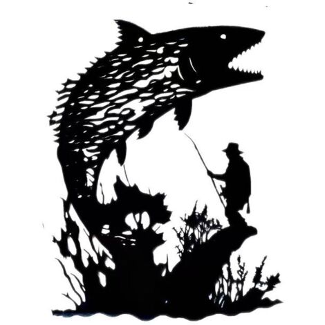 Métal Mur Art Jardin Poissons Tenture Murale Animaux Pêche Montagnes Arbres Rivières Artisanat Humain Art Ornement Silhouettes Maison Intérieur Extérieur Jardin Clôture 11 x 8 Pouce (1/4)