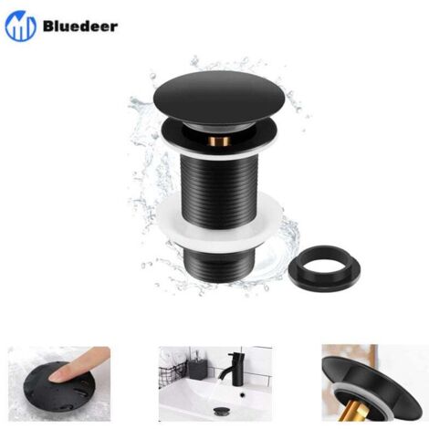 Bonde de Lavabo Noir Sans Trop Plein, Bonde de Lavabo Pop Up Noir Universelle, Bonde de Vidage Sans Trop Plein, Bonde de Vidange Sans Trop Plein, Bonde Pop Up Automatique pour Vasque a Poser, Bluede (1/4)