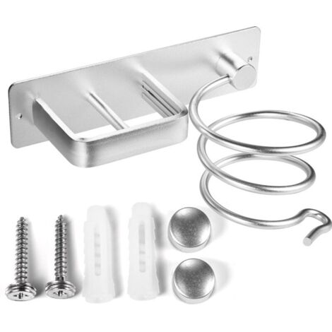 Porte Sèche Cheveux Support de Lisseur avec Range-Câbles, Support Mural en Aluminium pour Organisateur de Sèche-Cheveux, pour Hôtel de Chambre à Coucher de Salle de Bain,Argenté (1/4)