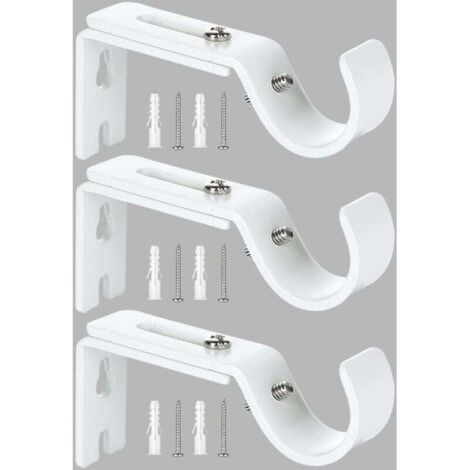 Support de Tringle à Rideau Réglable,3 Pcs Supports Murale Réglables,Support pour Tringle à Rideau,Compatible avec les tringles à rideau d'un diamètre maximal de 20mm-25mm(Blanc) (1/4)