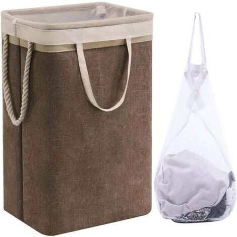 Grand panier à linge, 60 x 41 x 31 cm, pliable avec poignées en corde, conteneur de rangement, idéal pour chambre, buanderie, salle de bain, beige et café (1/4)