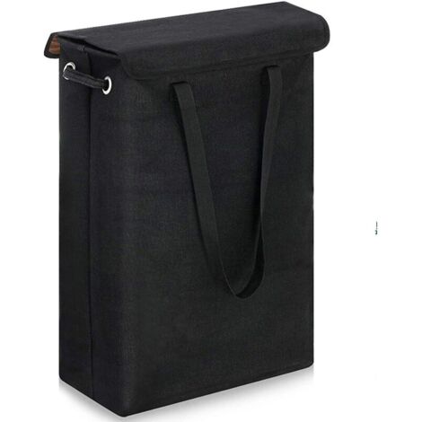 Panier à linge fin avec couvercle (noir) – 45 L – Grand panier à linge fin, respirant et pliable – Grand panier de rangement pour vêtements, chambre (1/2)