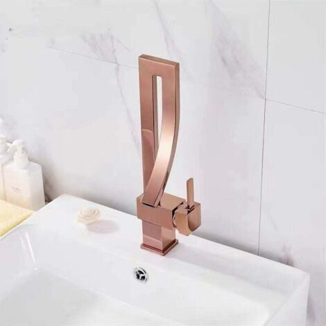 Robinet de cuisine , pivotant à 360°, haute pression, acier inoxydable, pour cuisine et salle de bain, or rose (1/3)