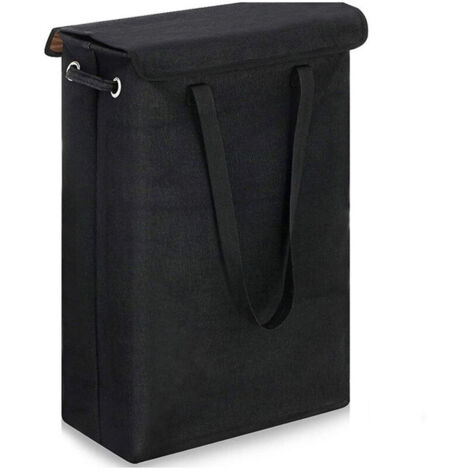 (Noir) Panier à linge pliable fin 45 L avec couvercle – Panier à linge extra large – 39 x 19 x 60 cm – Panier à linge fin (1/4)