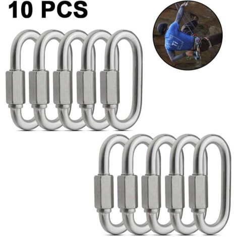 Lot de 10 mousquetons ovales filetés en acier inoxydable : à dégagement rapide, utilisables comme verrous de chaîne de remorquage ou connecteurs de corde (1/4)