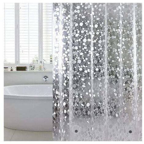 Rideau de douche en EVA 180 x 180 cm, imperméable et anti-moisissure, motif galets, avec 12 crochets antirouille, semi-transparent pour baignoire (1/4)