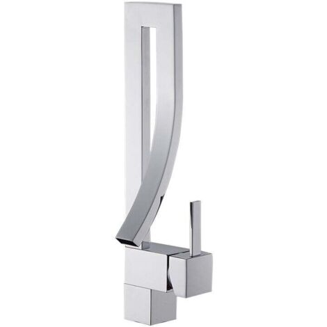 Robinet de salle de bain , mitigeur lavabo pivotant à 360°, mitigeur lavabo monocommande en laiton de style moderne, argent (1/4)