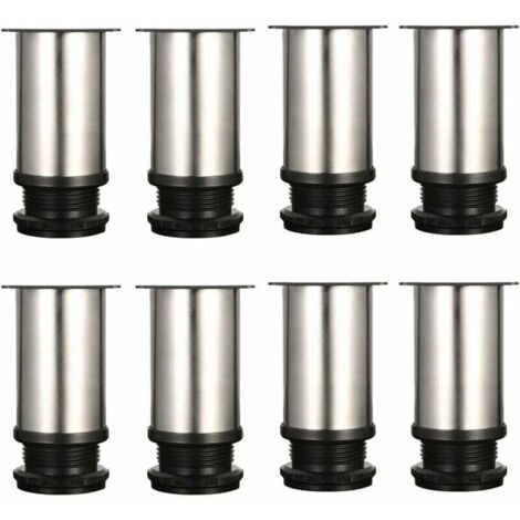Lot De 8 Pieds De Meubles, Réglables Pied Pieds De Meubles - Chrome Métal - Hauteur Réglable (Total: 80-95mm) (1/4)