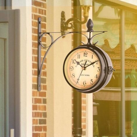 Double Cadran Horloge Murale Jardin Double Face 13 Pouces - Style Gare Vintage - Étanche Extérieur Horloge Exterieure Etanche Jardin