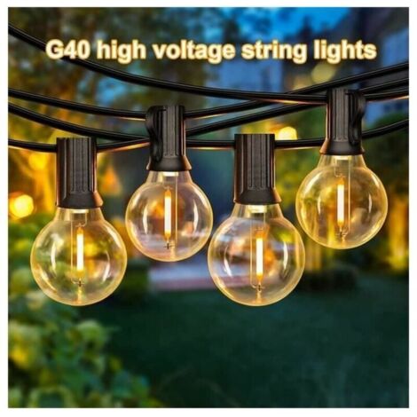 15M Guirlande Lumineuse Extérieure LED avec 25 Ampoules E27 G40 en Plastique IP44 Étanche Guirlande pour Jardin Cour Patio Noël (1/4)