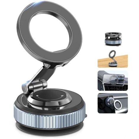 Support Telephone Voiture Magnetique, 360° Rotation Porte Telephone Voiture Aimant Telephone Voiture sous Vide, Support Phone Voiture Pliable avec Anneau Magnétique pour Tous Les Smartphone (1/4)